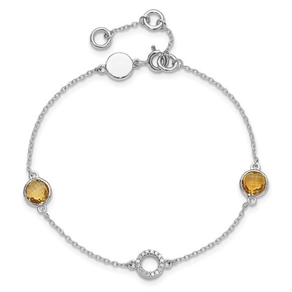 Sterling Silver White Ice Diamond and Citrine Bracelet - Picture 3 of 8
